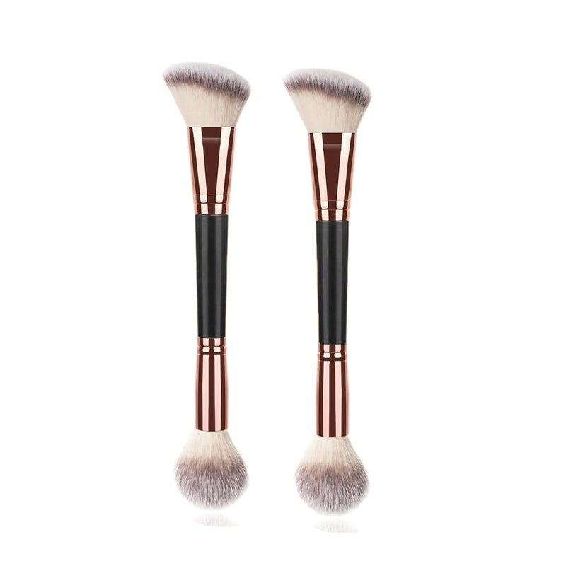 AIGMM 2Pcs Dual-ended Makeup Brushes for Contouring Blending and Bronzing Angled Foundation Brush&Concealer Brush Premium Luxe Hair for Flawless Application of Liquid Cream and Powder Makeup Black - Image 1